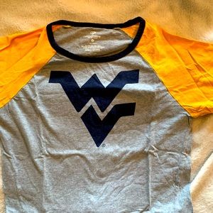 West Virginia University fan wear. Three quarter length t- shirt